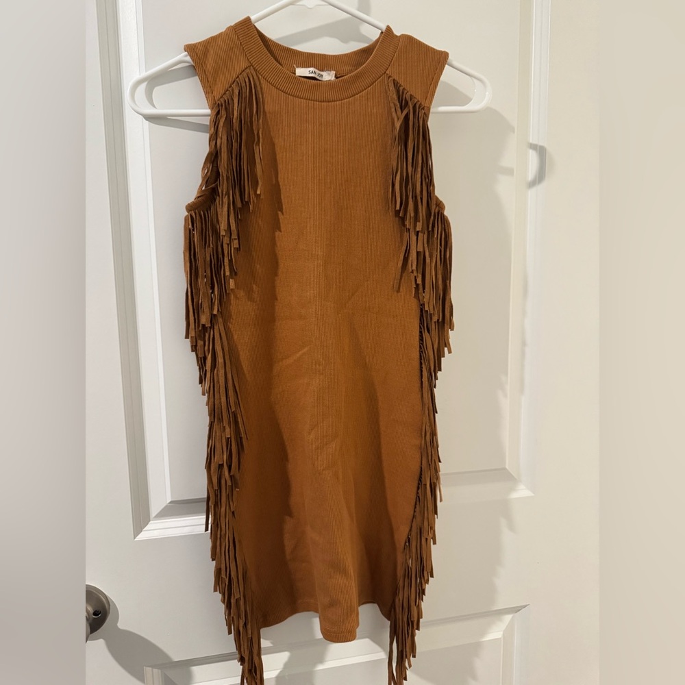 Brown Fringe Sleeveless Dress